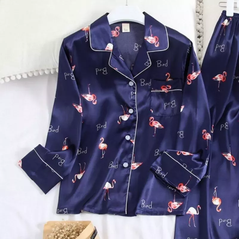 Pyjama Femme Satin Bleu Marine