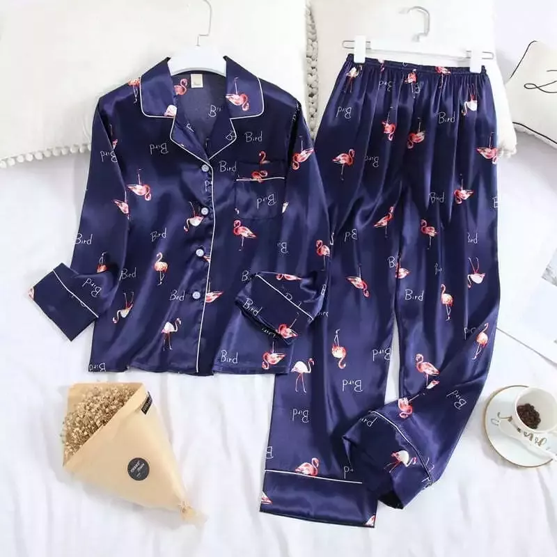 Pyjama Femme Satin Bleu Marine