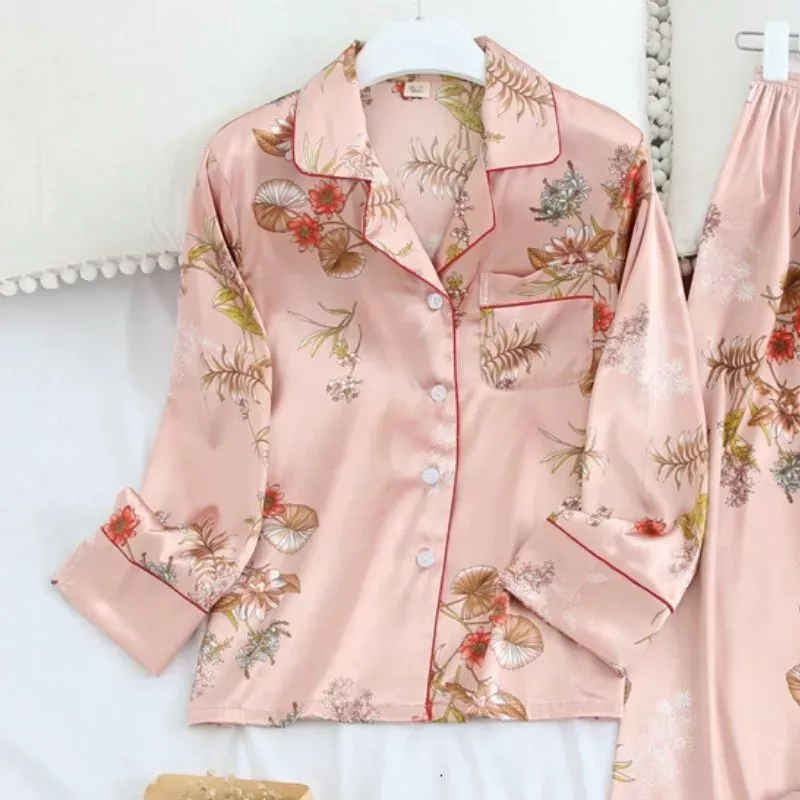 Pyjama Fleuri Satin Femme