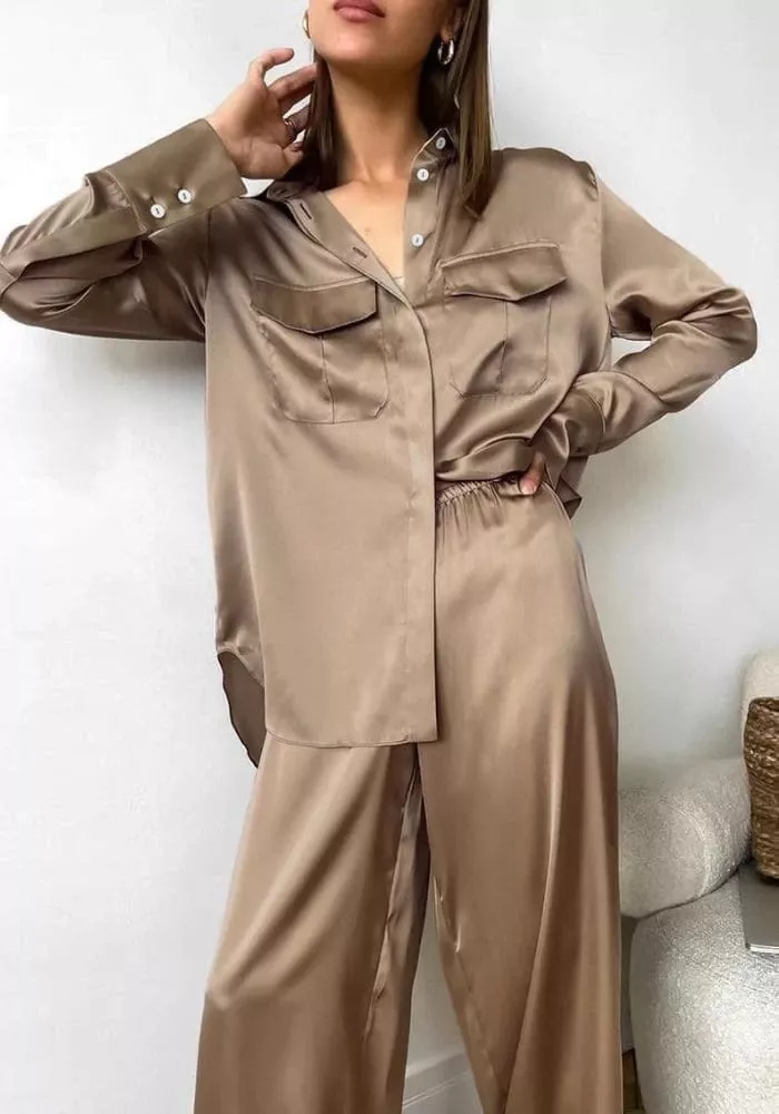 Pyjama Satin Femme Champagne