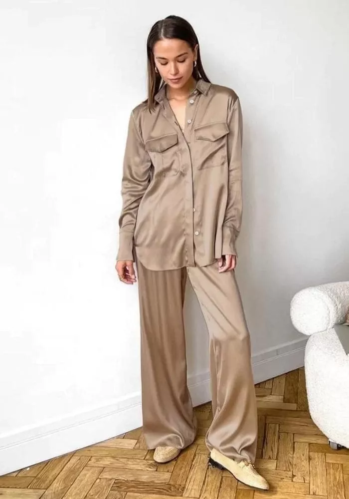 Pyjama Satin Femme Champagne