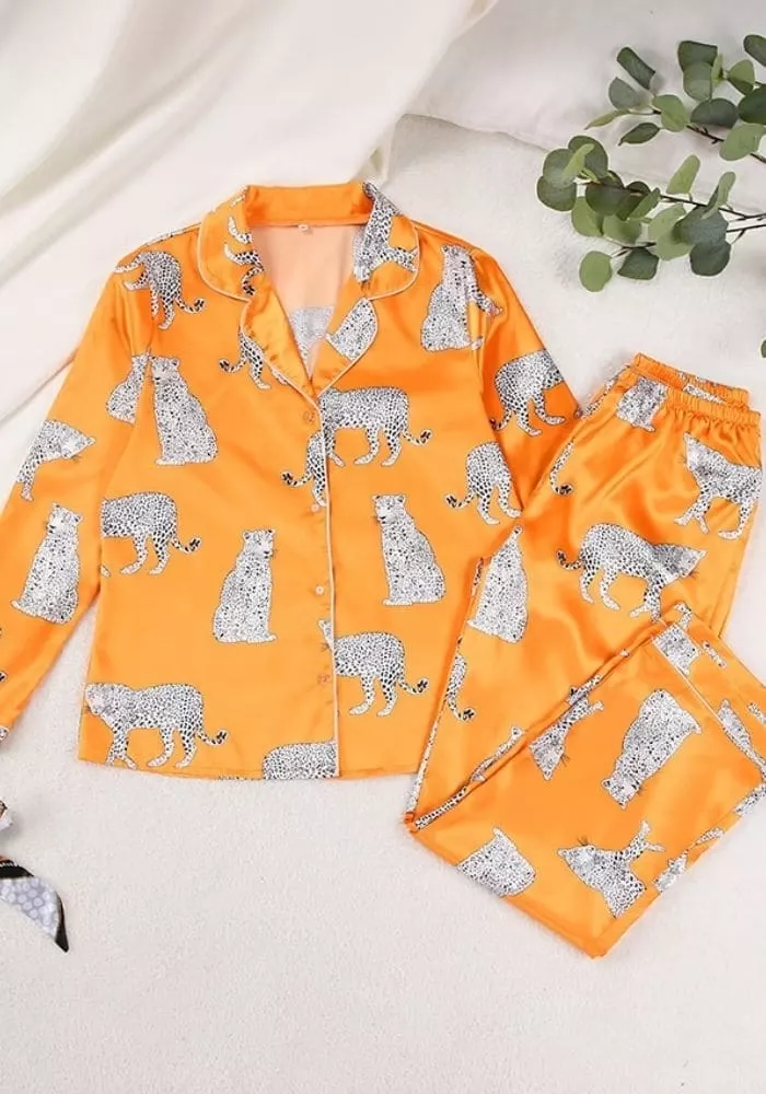 Pyjama Satin Femme Orange