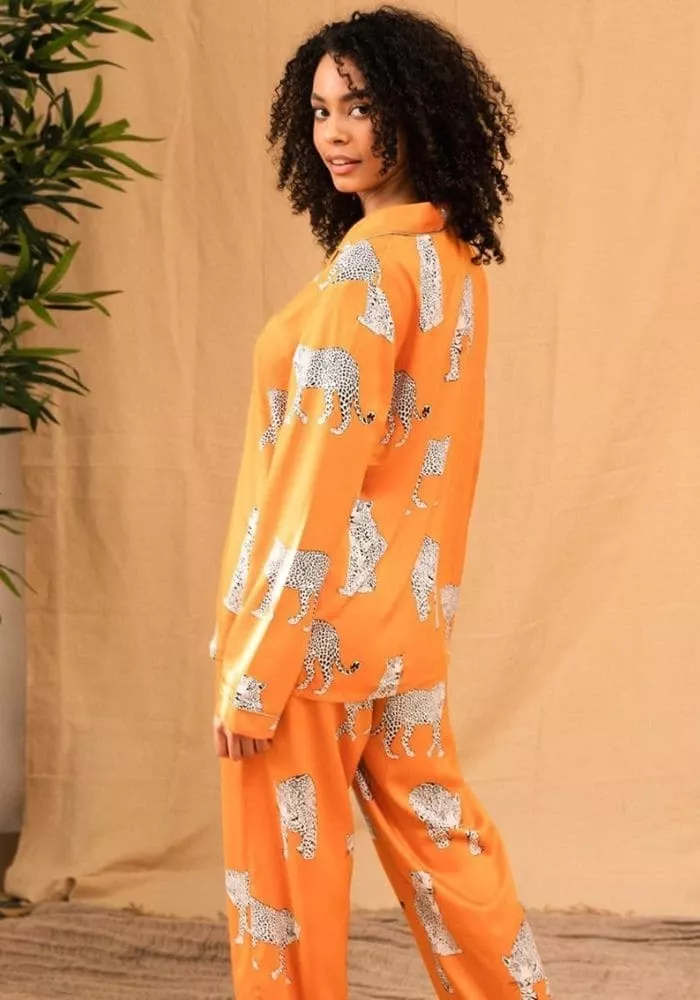 Pyjama Satin Femme Orange