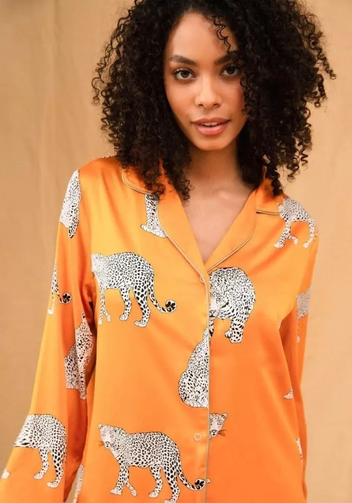 Pyjama Satin Femme Orange