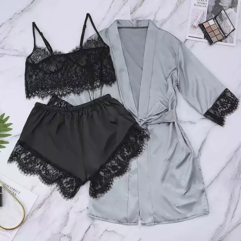 Ensemble Pyjama Shorty Satin Dentelle