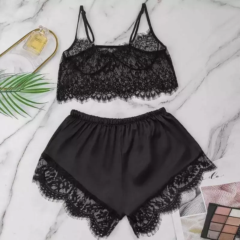 Ensemble Pyjama Shorty Satin Dentelle