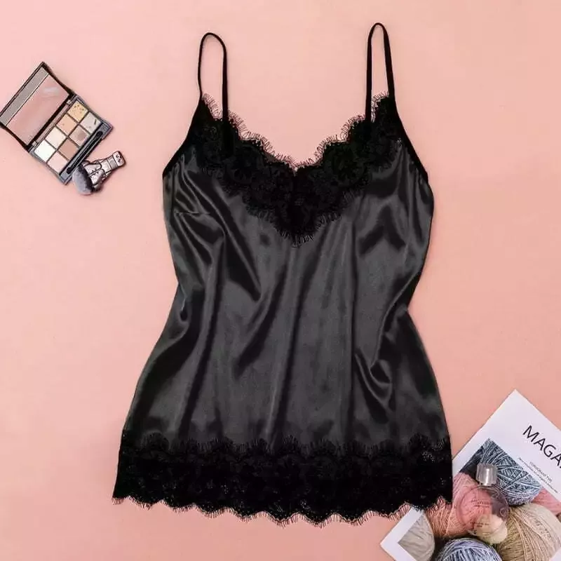 Ensemble Pyjama Court Satin Noir