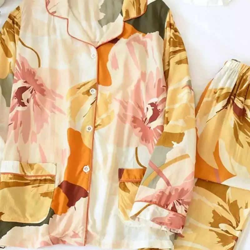Pyjama Fleuri Satin Femme Jaune