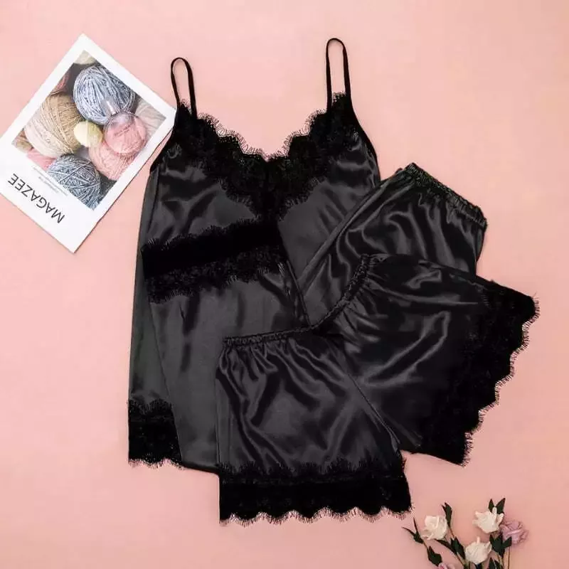 Ensemble Pyjama Court Satin Noir