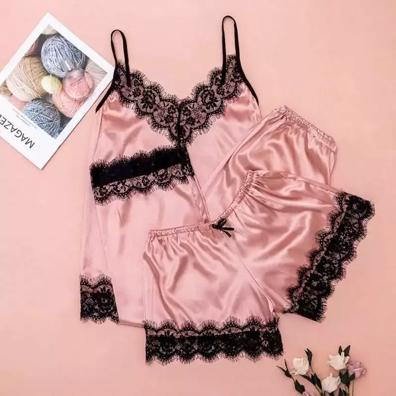Ensemble Pyjama Satin Rose Clair