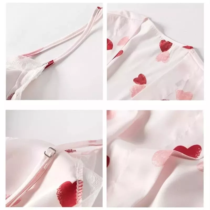 Ensemble Pyjama Satin Rose Coeur