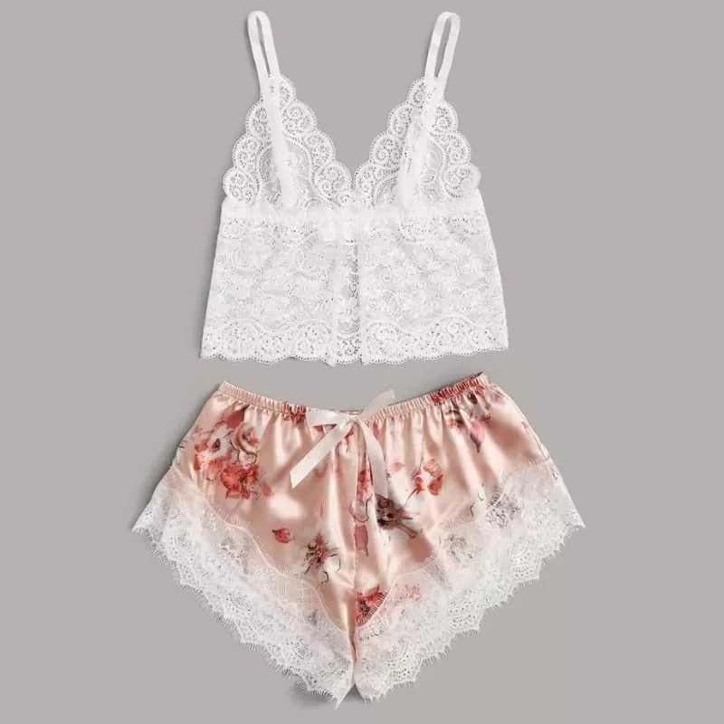 Ensemble Pyjama Satin Rose Floral