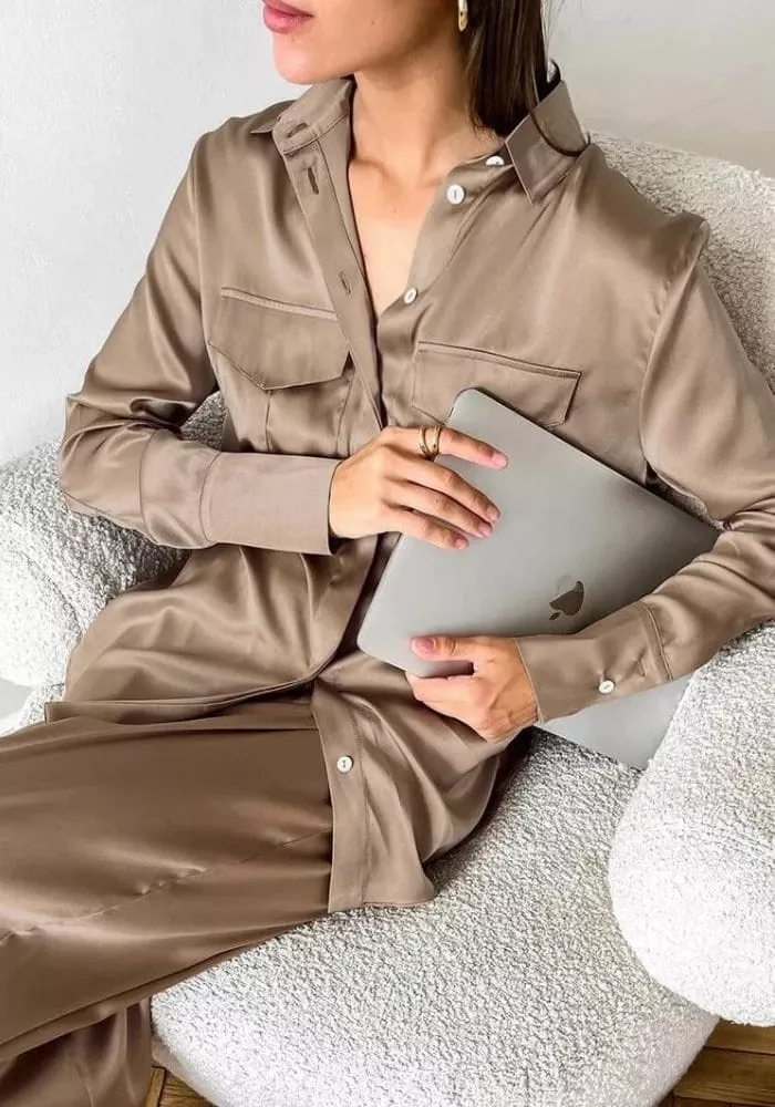 Pyjama Satin Femme Champagne