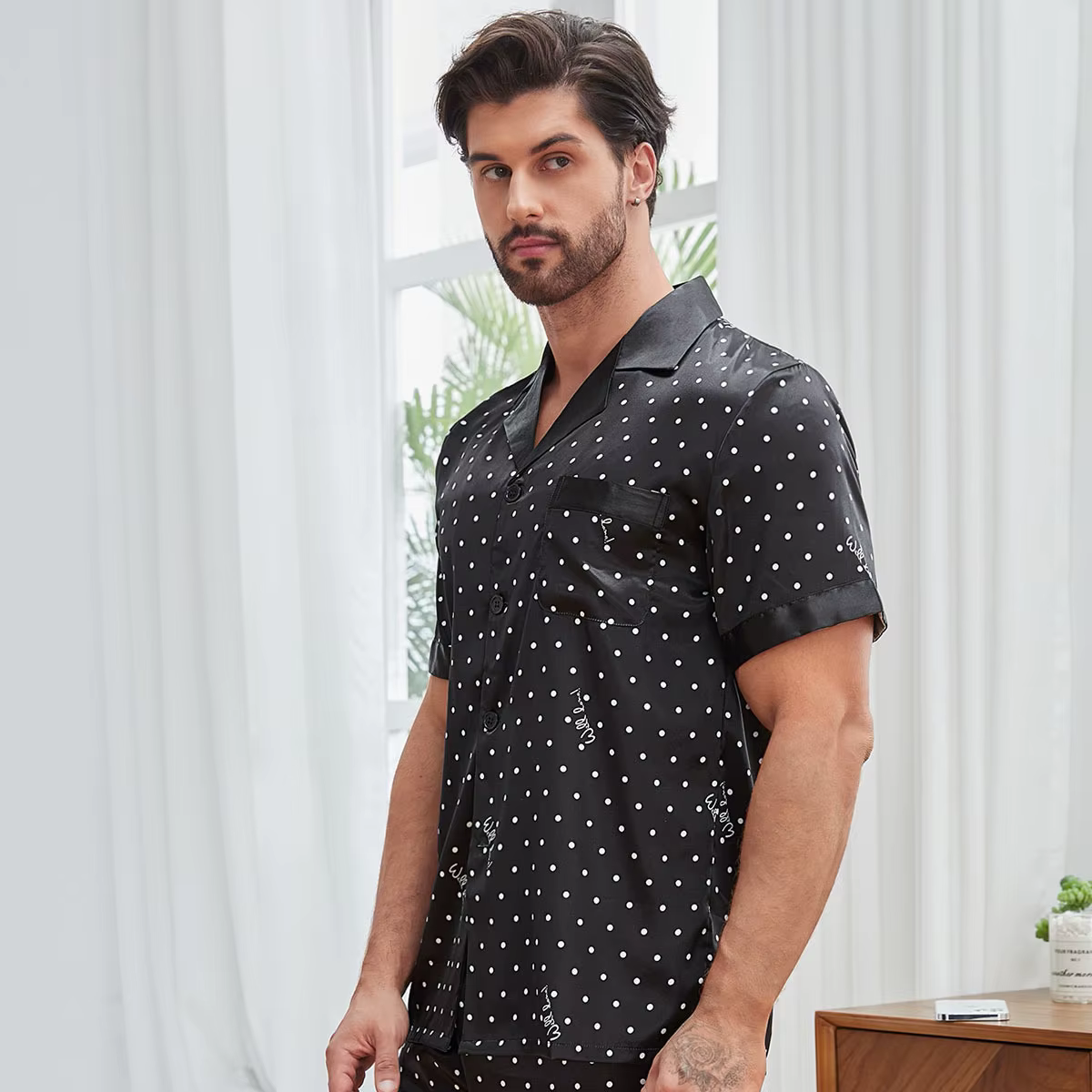 Pyjashort Homme Satin Imprimé – Ensemble Été Chemise & Short