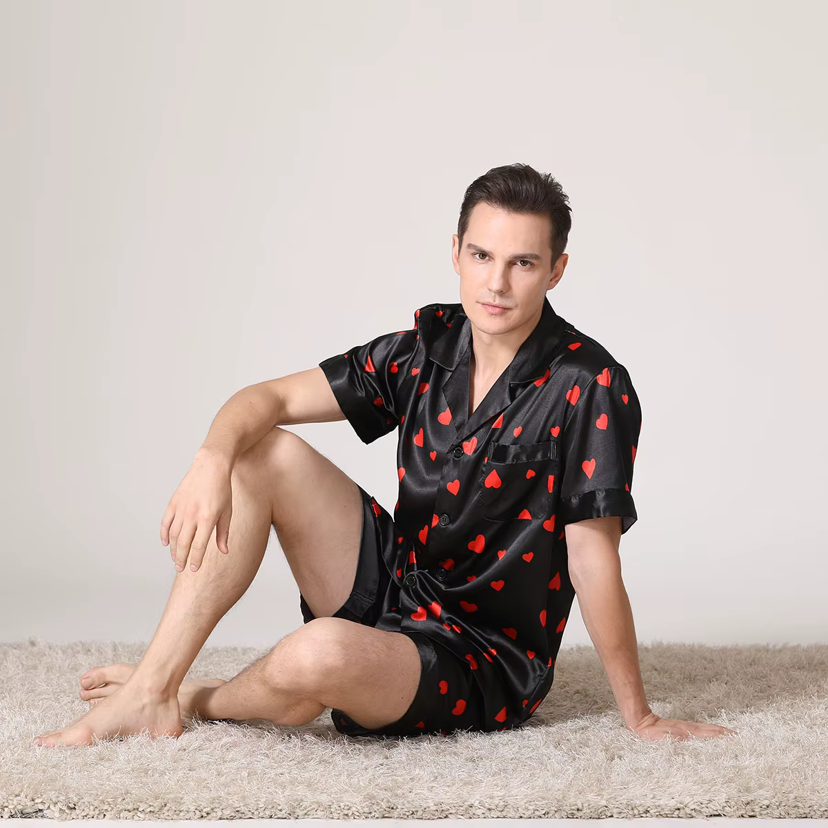 Pyjashort Homme Satin Imprimé – Ensemble Été Chemise & Short