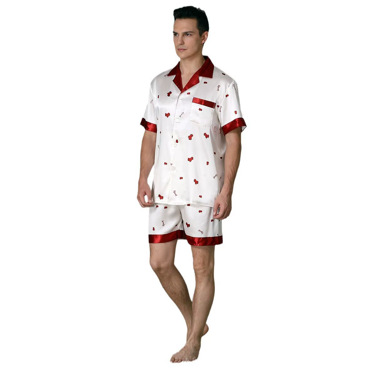 Pyjashort Homme Satin Imprimé – Ensemble Été Chemise & Short