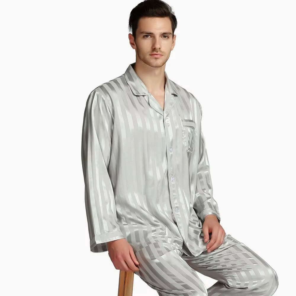 Pyjama Satin Homme Rayé – Ensemble 2 Pièces du S au 4XL