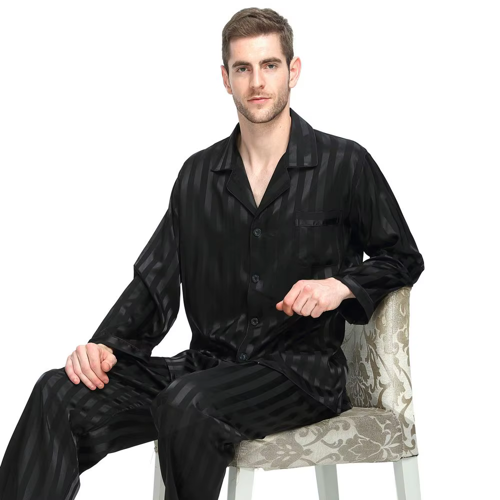 Pyjama Satin Homme Rayé – Ensemble 2 Pièces du S au 4XL