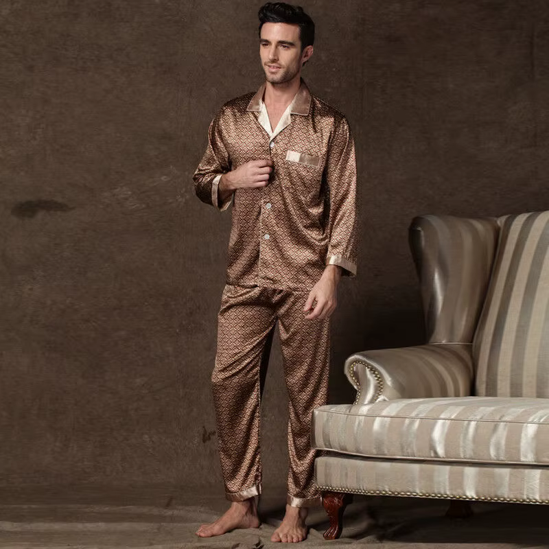 Pyjama Satin Homme 2 Pièces Manches Longues Boutonné