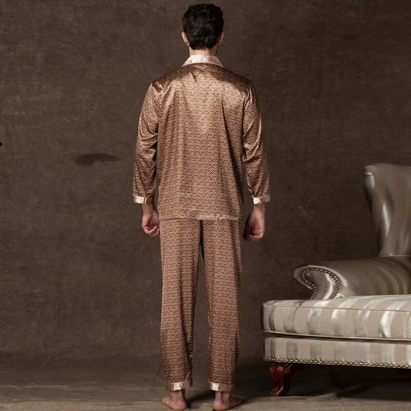 Pyjama Satin Homme 2 Pièces Manches Longues Boutonné