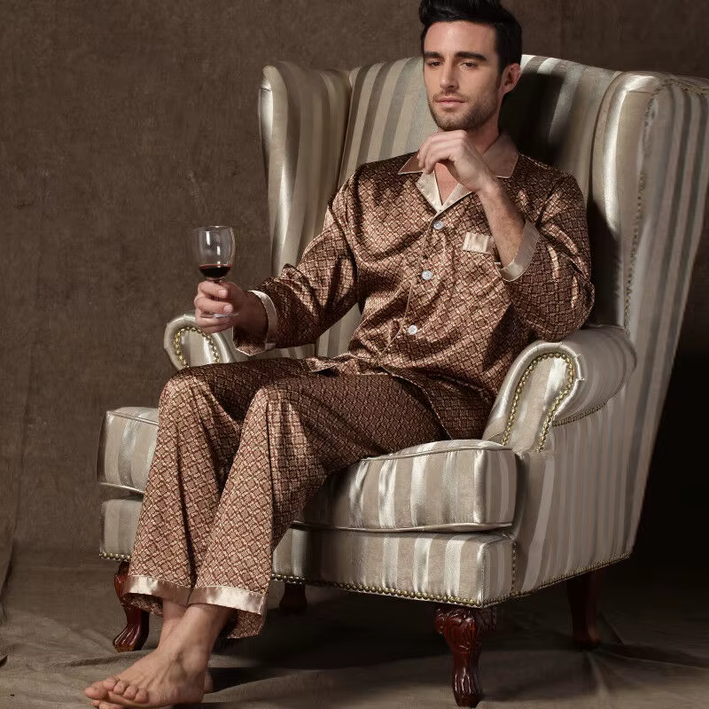 Pyjama Satin Homme 2 Pièces Manches Longues Boutonné
