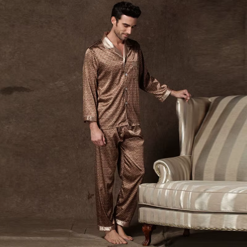 Pyjama Satin Homme 2 Pièces Manches Longues Boutonné