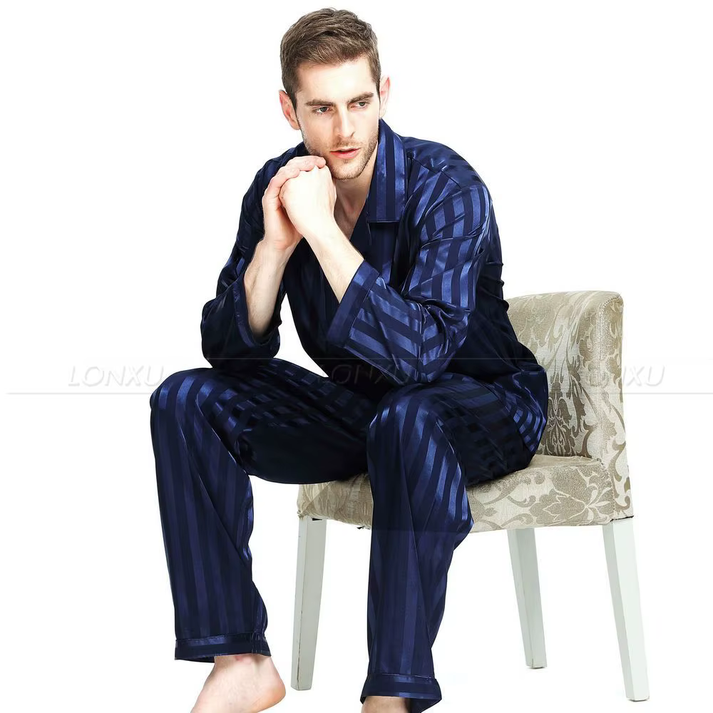 Pyjama Satin Homme Rayé – Ensemble 2 Pièces du S au 4XL