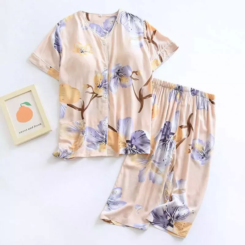 Pyjama satin orange manches courtes