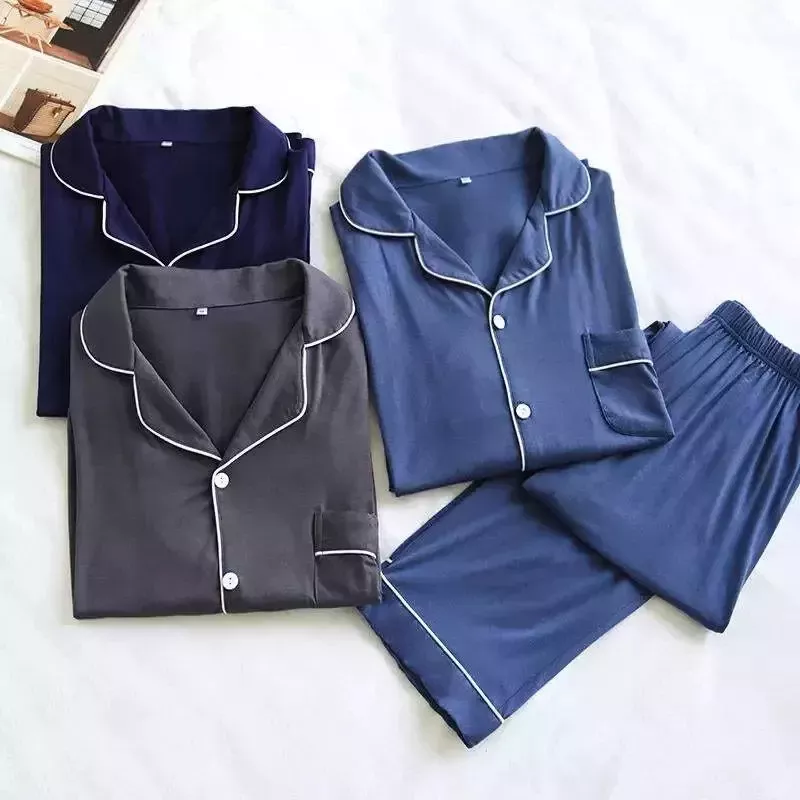Pyjama bleu marine en satin pour homme
