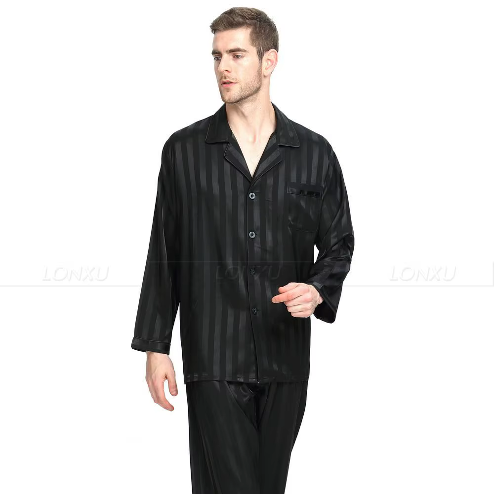 Pyjama Satin Homme Rayé – Ensemble 2 Pièces du S au 4XL