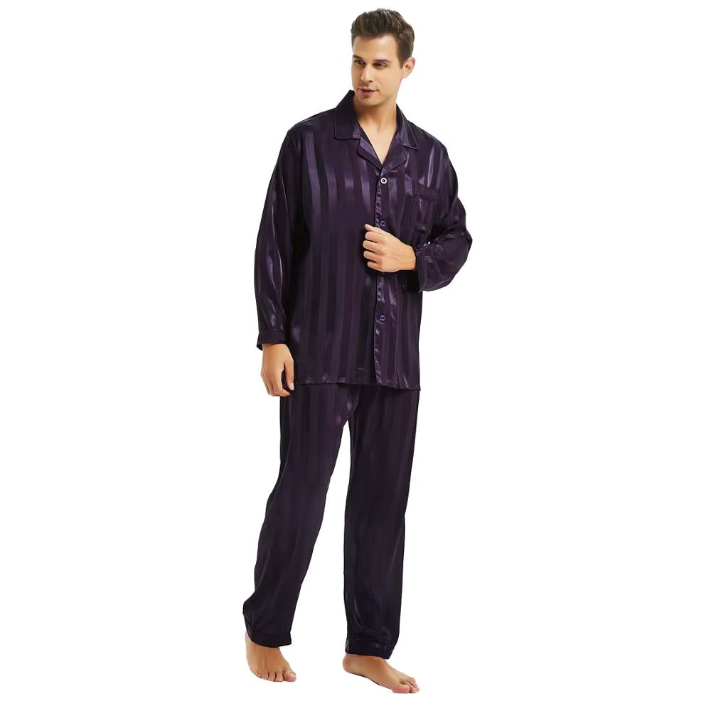 Pyjama Satin Homme Rayé – Ensemble 2 Pièces du S au 4XL