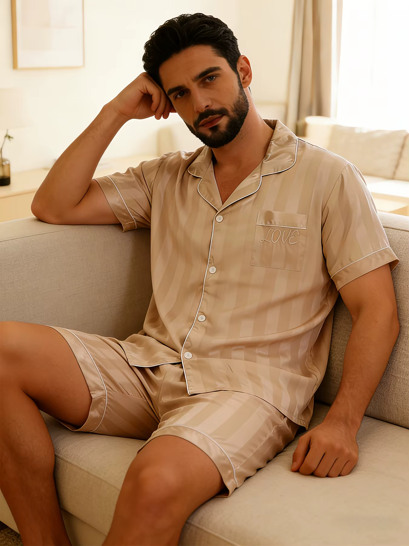 Pyjashort Homme Satin Rayé – Brodé 