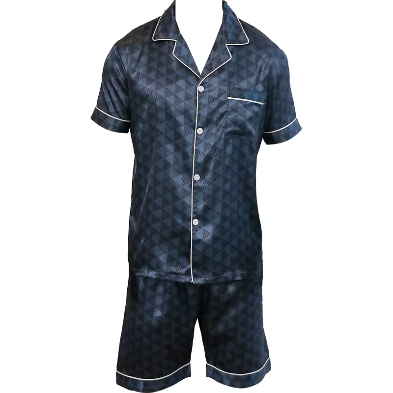 Pyjashort Homme Imprimé Géométrique – Ensemble Été Manches Courtes
