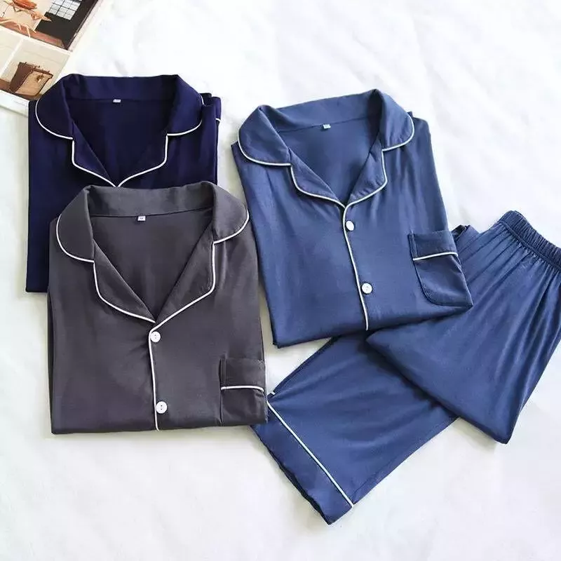Pyjama bleu en satin pour homme
