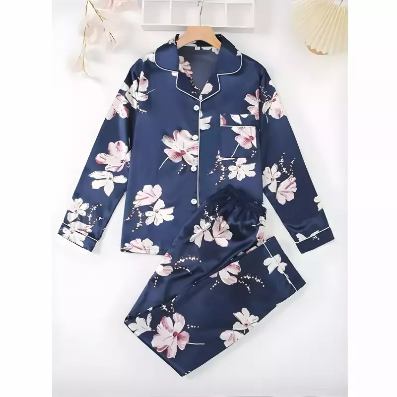 Pyjama satin bleu marine