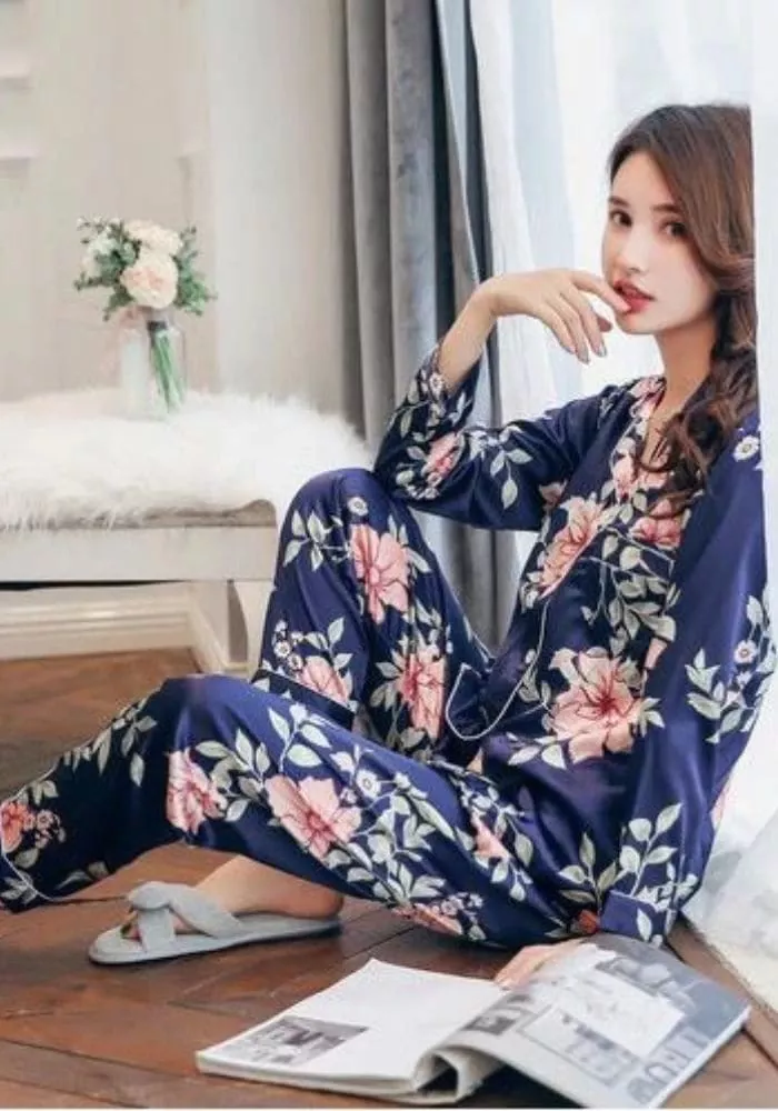 Pyjama Femme Satin Bleu