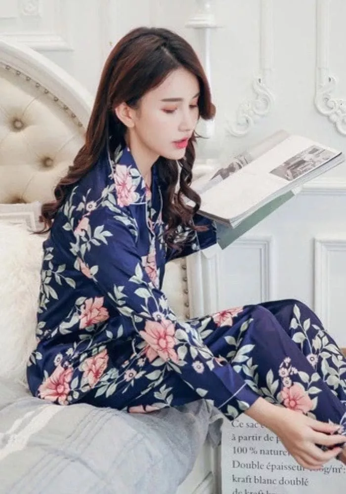 Pyjama Femme Satin Bleu