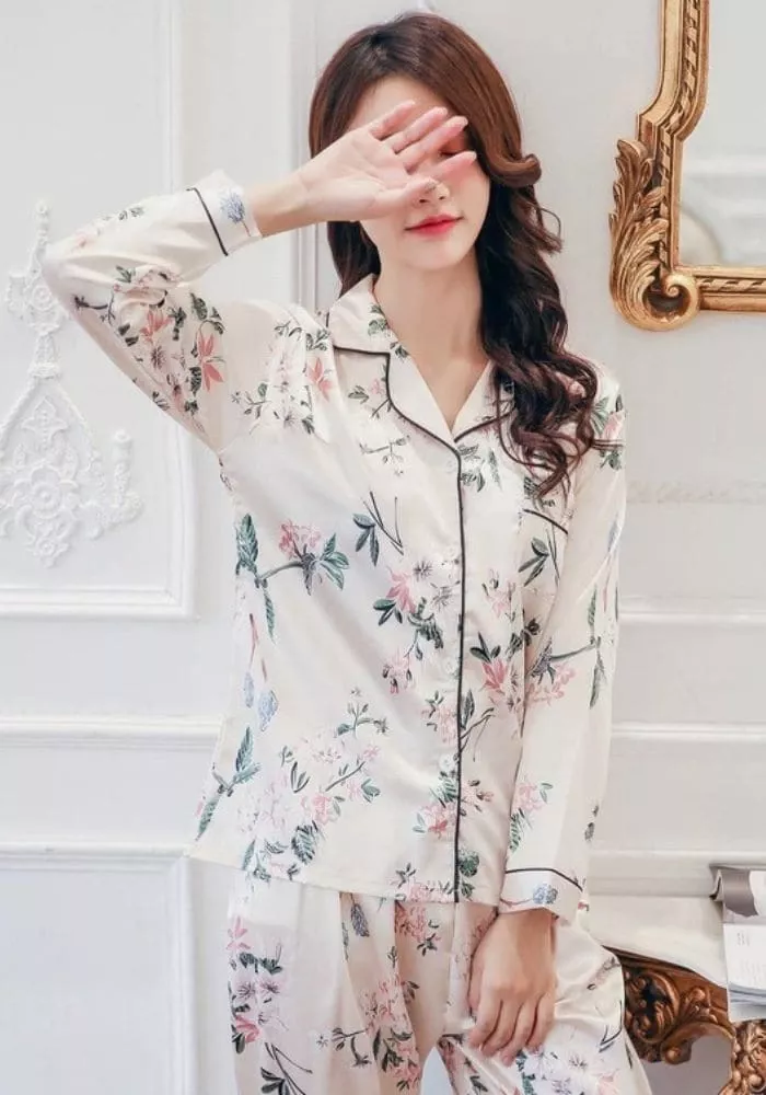 Pyjama Satin Femme Beige