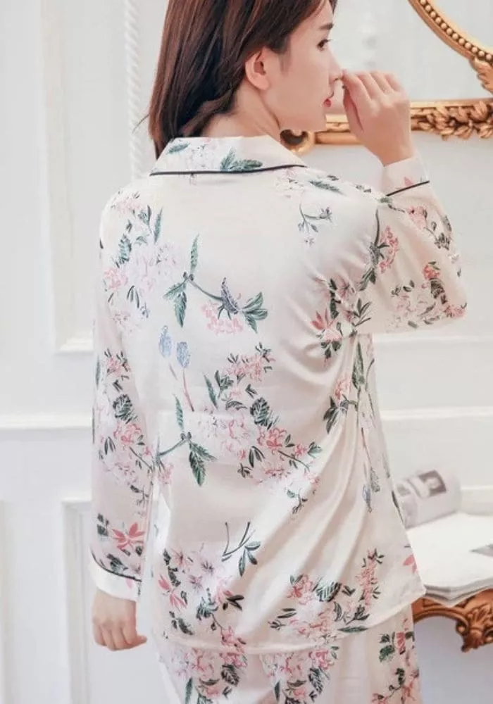 Pyjama Satin Femme Beige