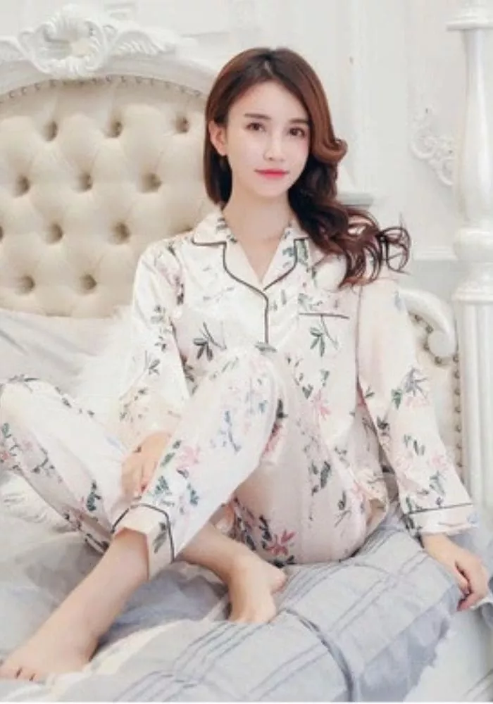 Pyjama Satin Femme Beige