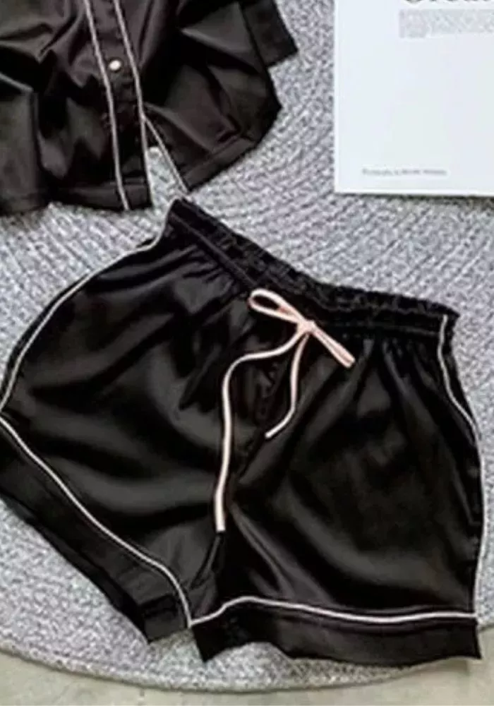Pyjama Short Satin Noir Femme