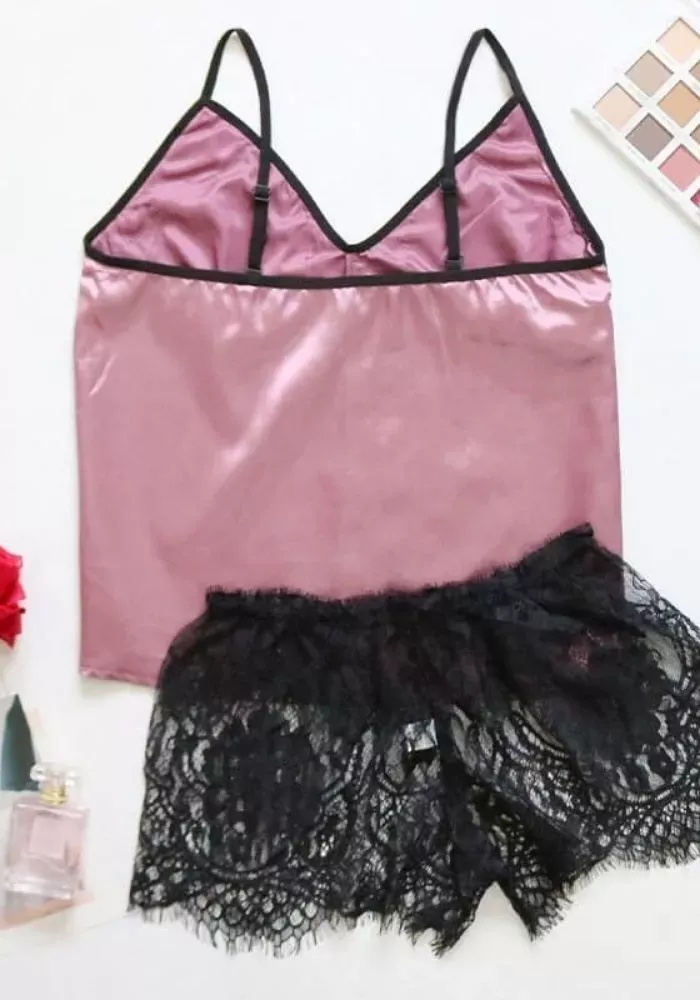 Pyjama Satin Short Femme Violet
