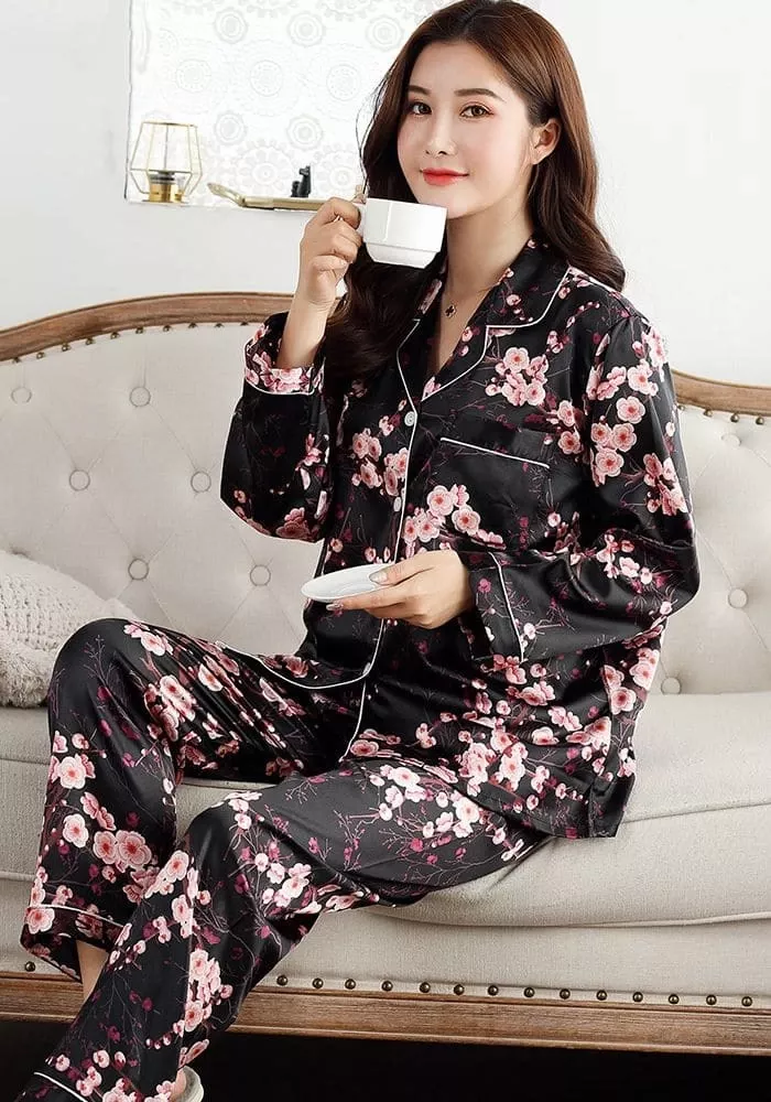 Pyjama Noir Satin Femme