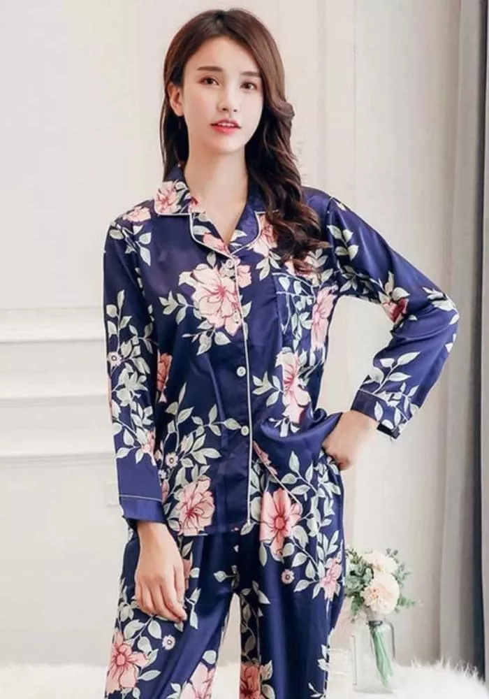 Pyjama Femme Satin Bleu