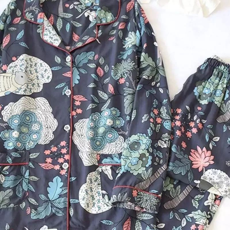 Pyjama Long Satin Motif Uni
