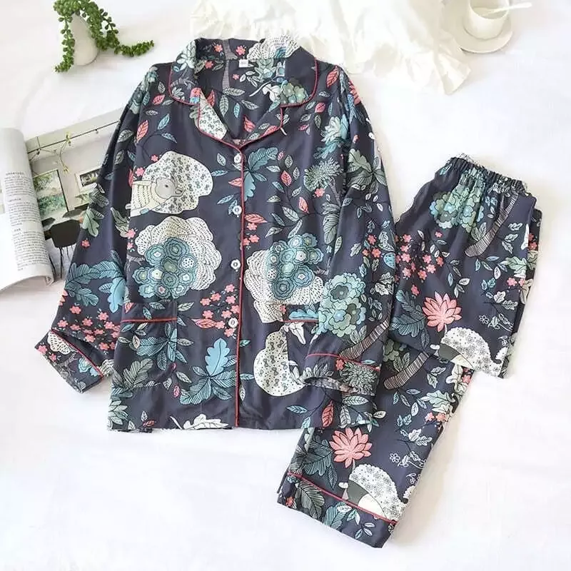 Pyjama Long Satin Motif Uni
