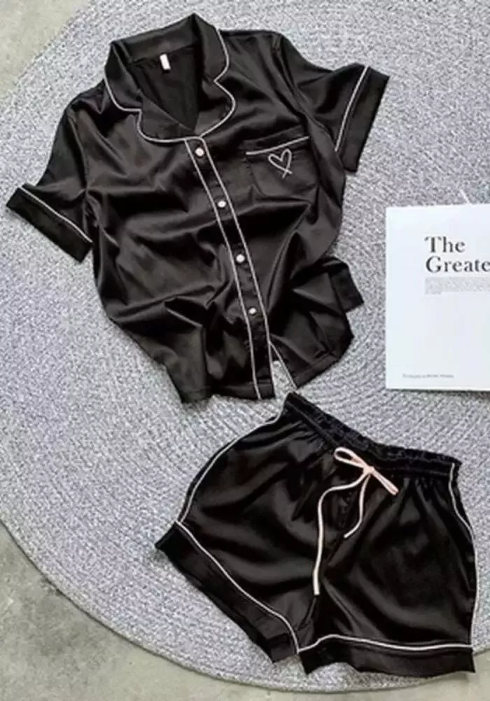 Pyjama Short Satin Noir Femme