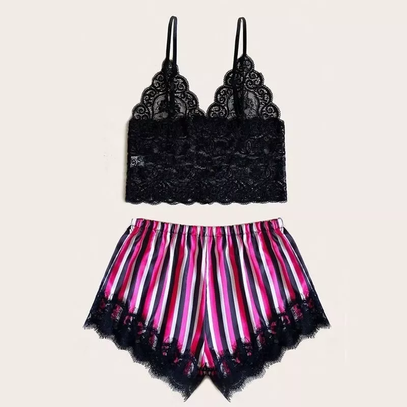 Pyjama Satin Femme Rayures Bretelles