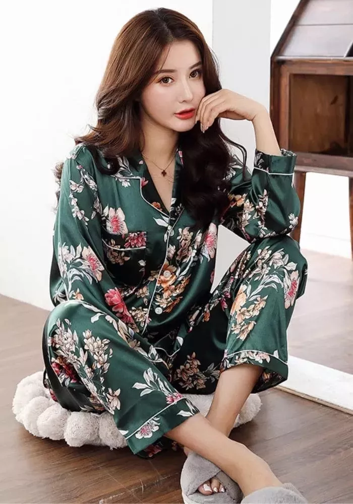 Pyjama Femme Satin Vert