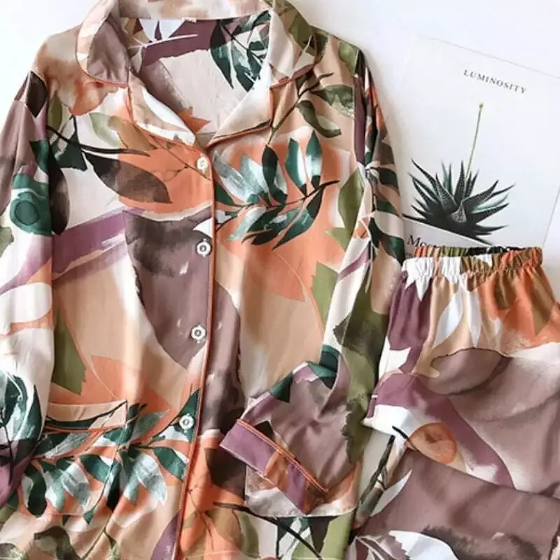 Pyjama Satin Fleuri Multicolore
